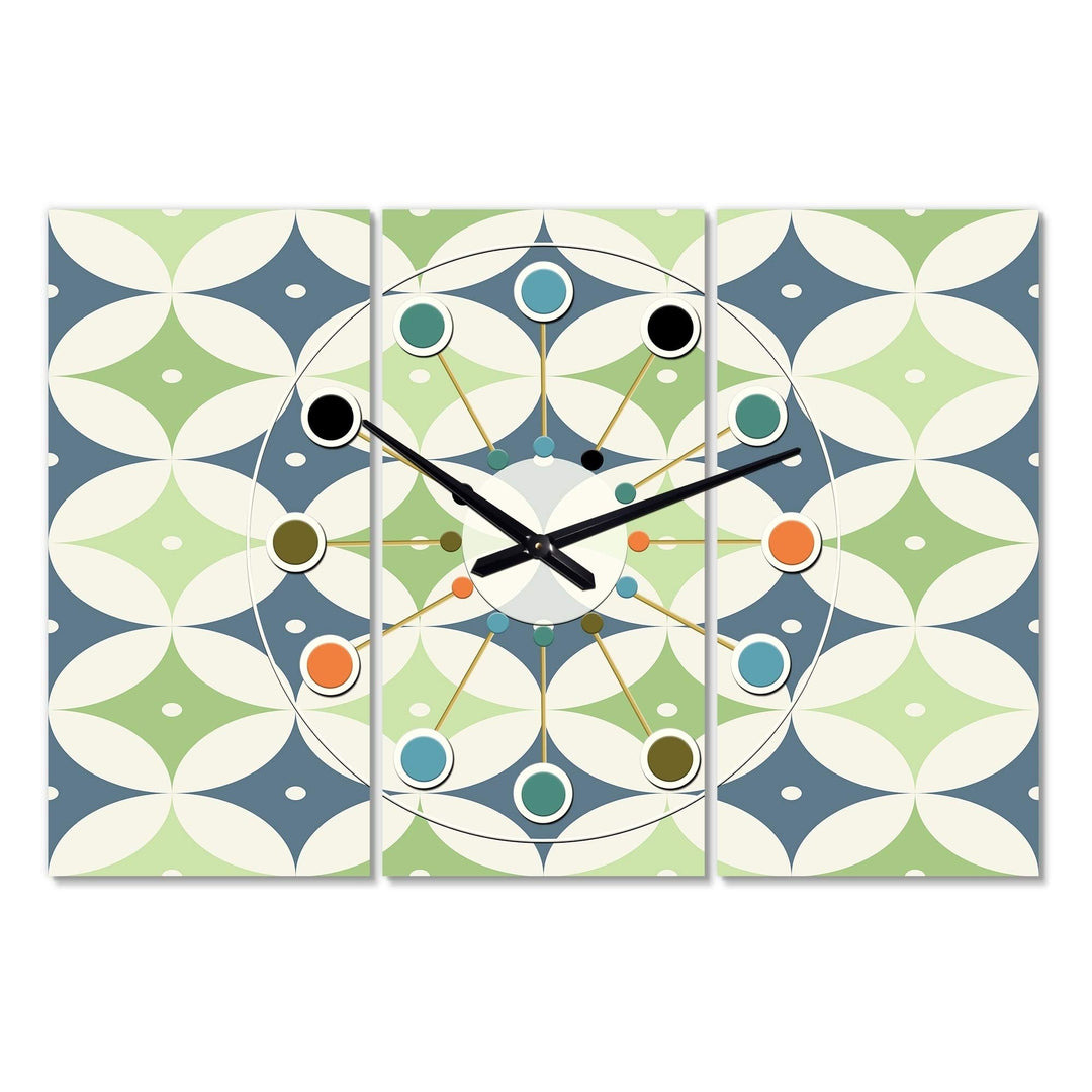 Retro Geometric Design V' Oversized Mid-Century Wall Clock - 3 Panels 36 in.