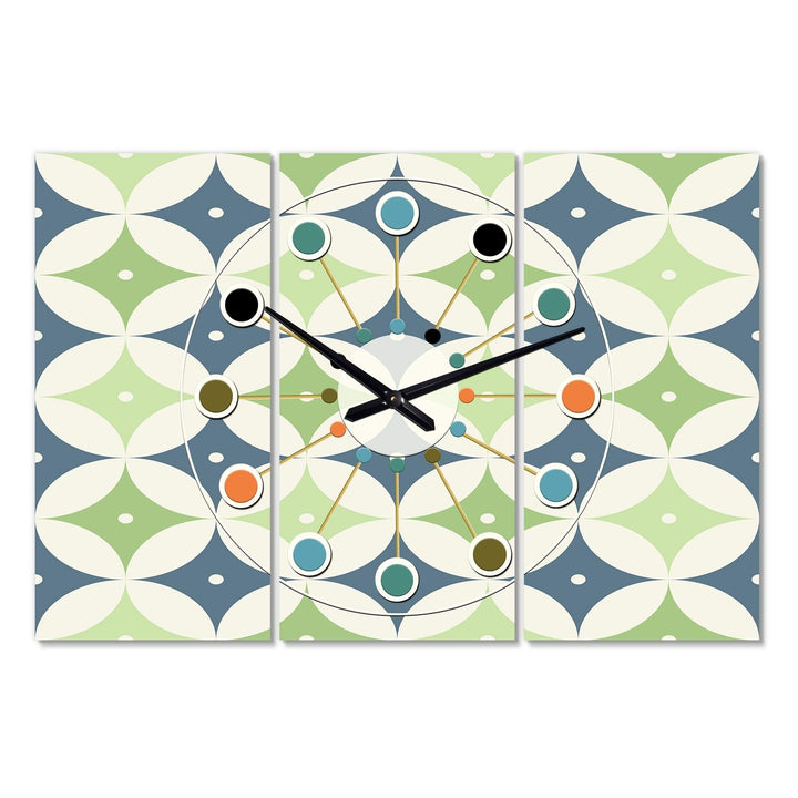 Retro Geometric Design V' Oversized Mid-Century Wall Clock - 3 Panels 36 in.