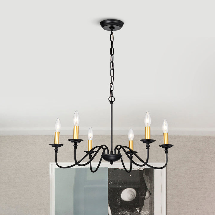 Modern Farmhouse French Country Chandelier Black and Gold 6-light Mid-century