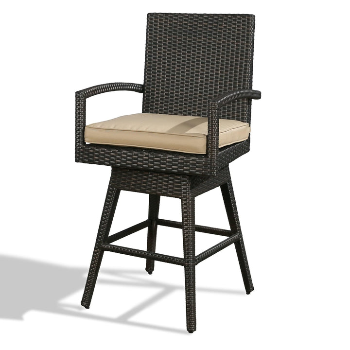 Outdoor Bar Height Stools All-Weather Swivel Stool with Cushion Brown Modern