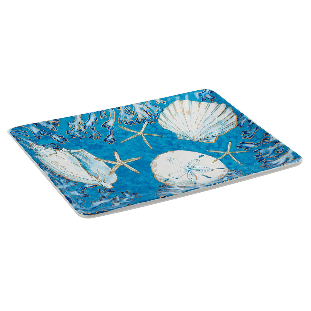 Shells ular Platter Blue Grey White Coastal Nautical Transitional