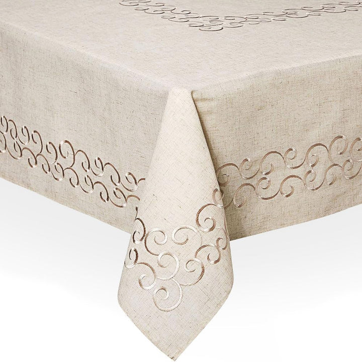 SARO LIFESTYLE Swirling Collection Design Tablecloth 67" x 140" Natural 67" x 140" - Rectangle - Natural