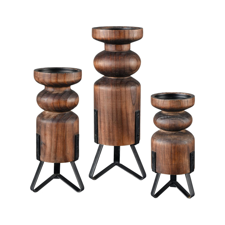 Pillars (Set of 3) Brown Transitional Wood Finish