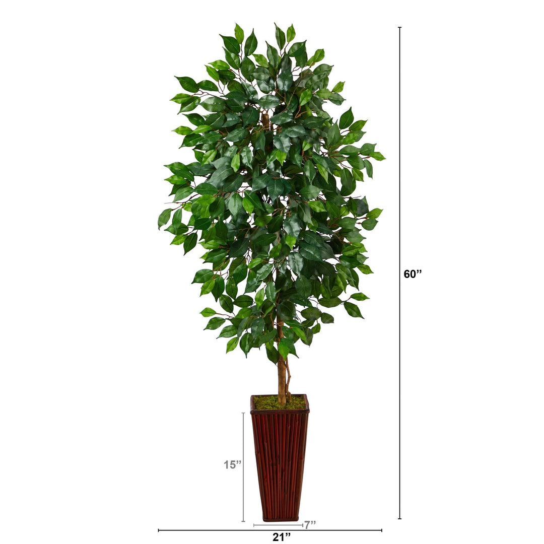 5' Artificial Tree in Bamboo Planter 15" Brown - Diamond Home USA