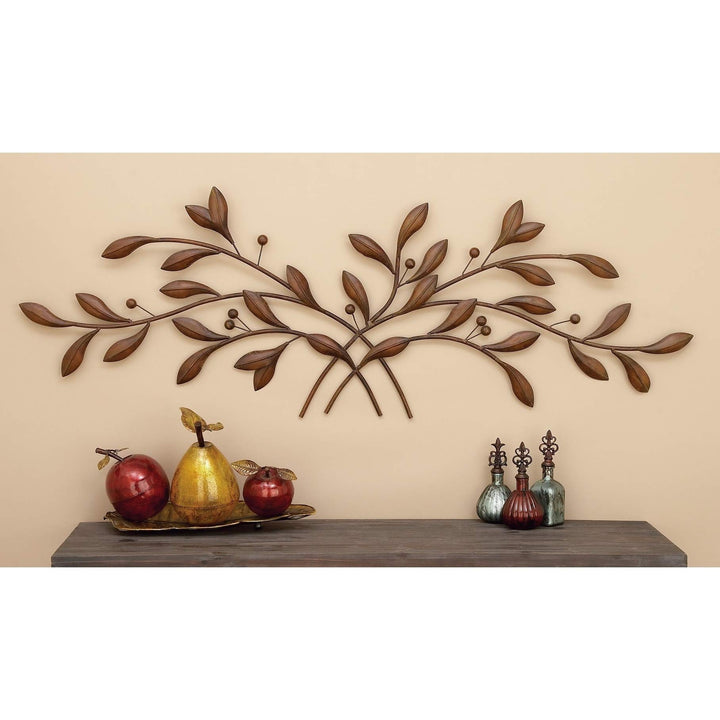 Traditional 20 X 60 Inch Brown Leaves Wall Sculpture by Iron