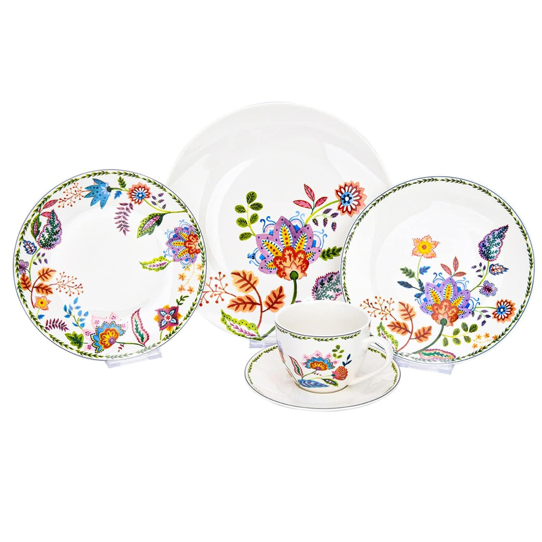 Flower Garden Bone China Dinnerware Set of 20 for 4 Multi Color Floral Casual