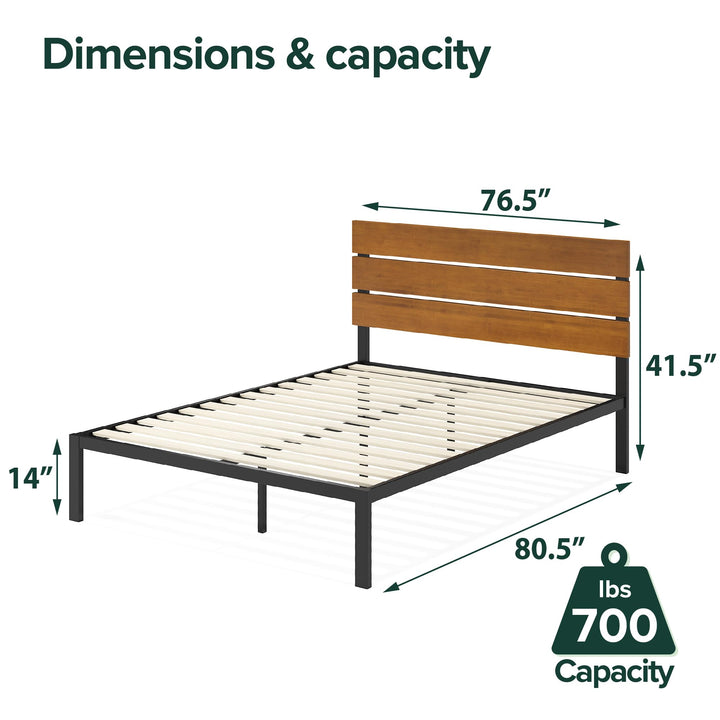 ZIUS Paul Metal and Bamboo Platform Bed Frame Wood Slat Support o Box Spring King