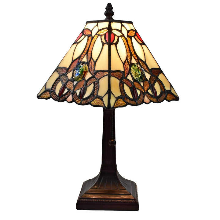 Tiffany Style Mini Accent Lamp Floral Mission 16" Tall Stained Glass Decor Night