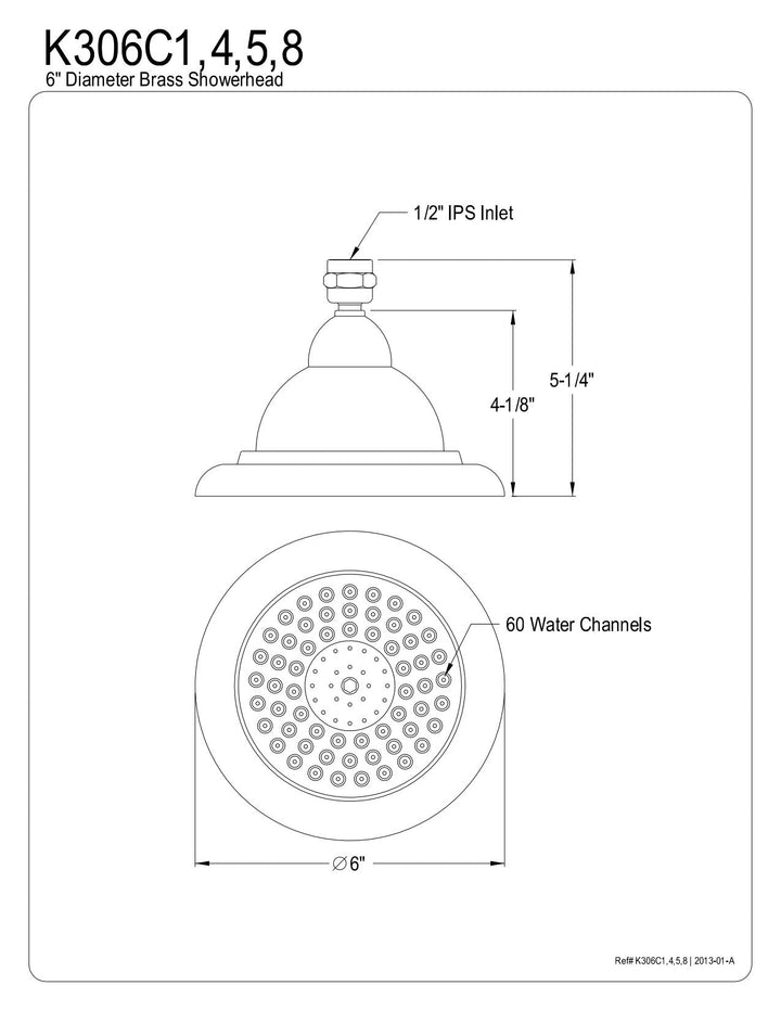 Kingston Brass K306C8 Vintage Shower Head 6" Brushed Nickel