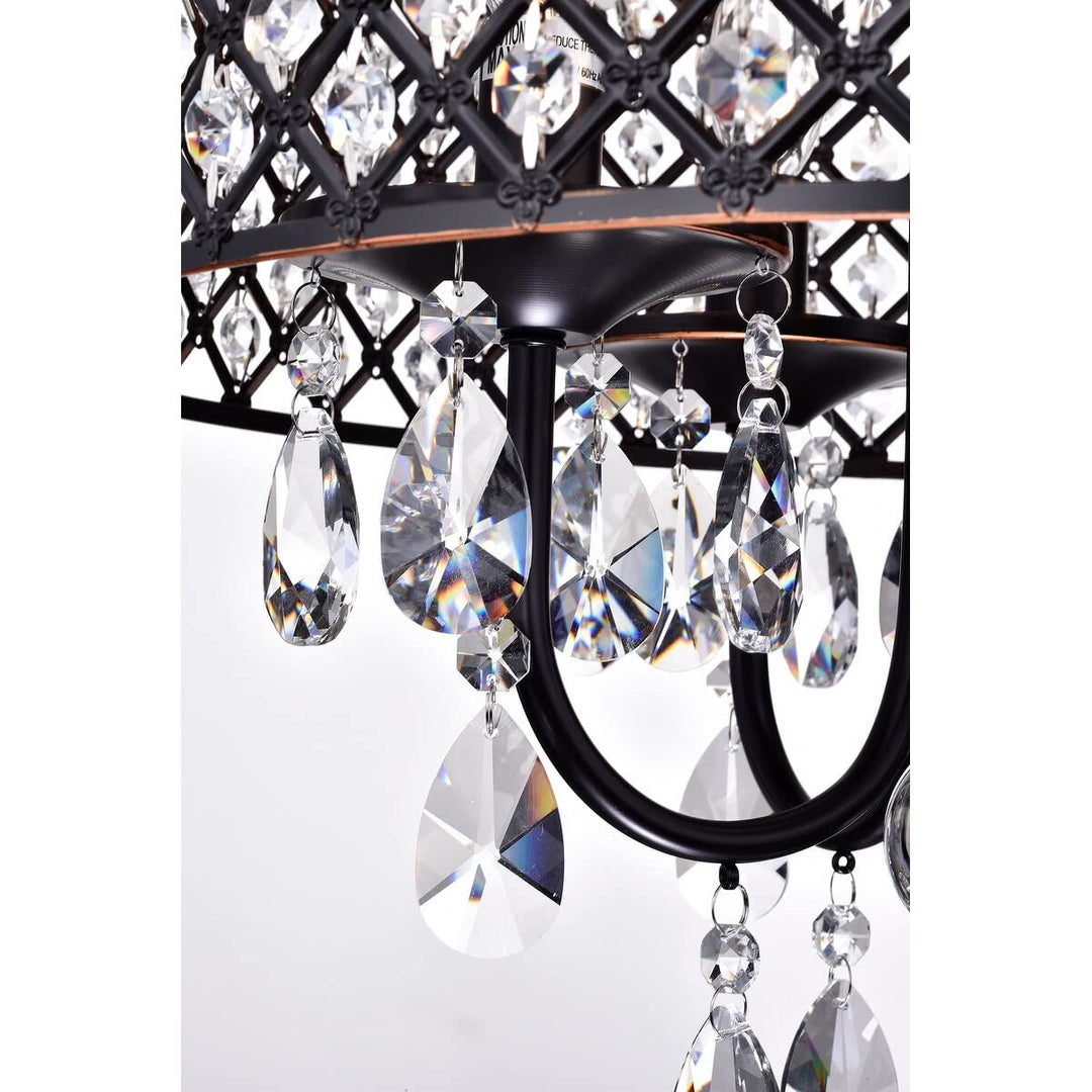 Oil Rubbed Bronze 4-light Round Beaded Drum Chandelier with Crystals Hanging