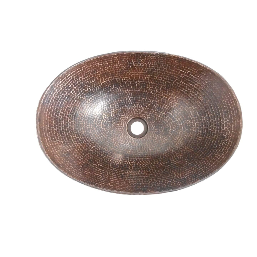 17" Oval Copper Vessel Bathroom Sink in Brushed X 12.5" 5" Finish Hammered - Diamond Home USA