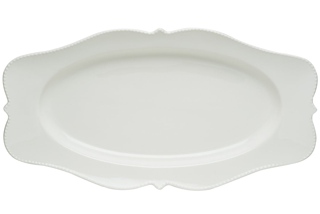 Red Vanilla Pinpoint Oval Platter 16.5" x 9" White