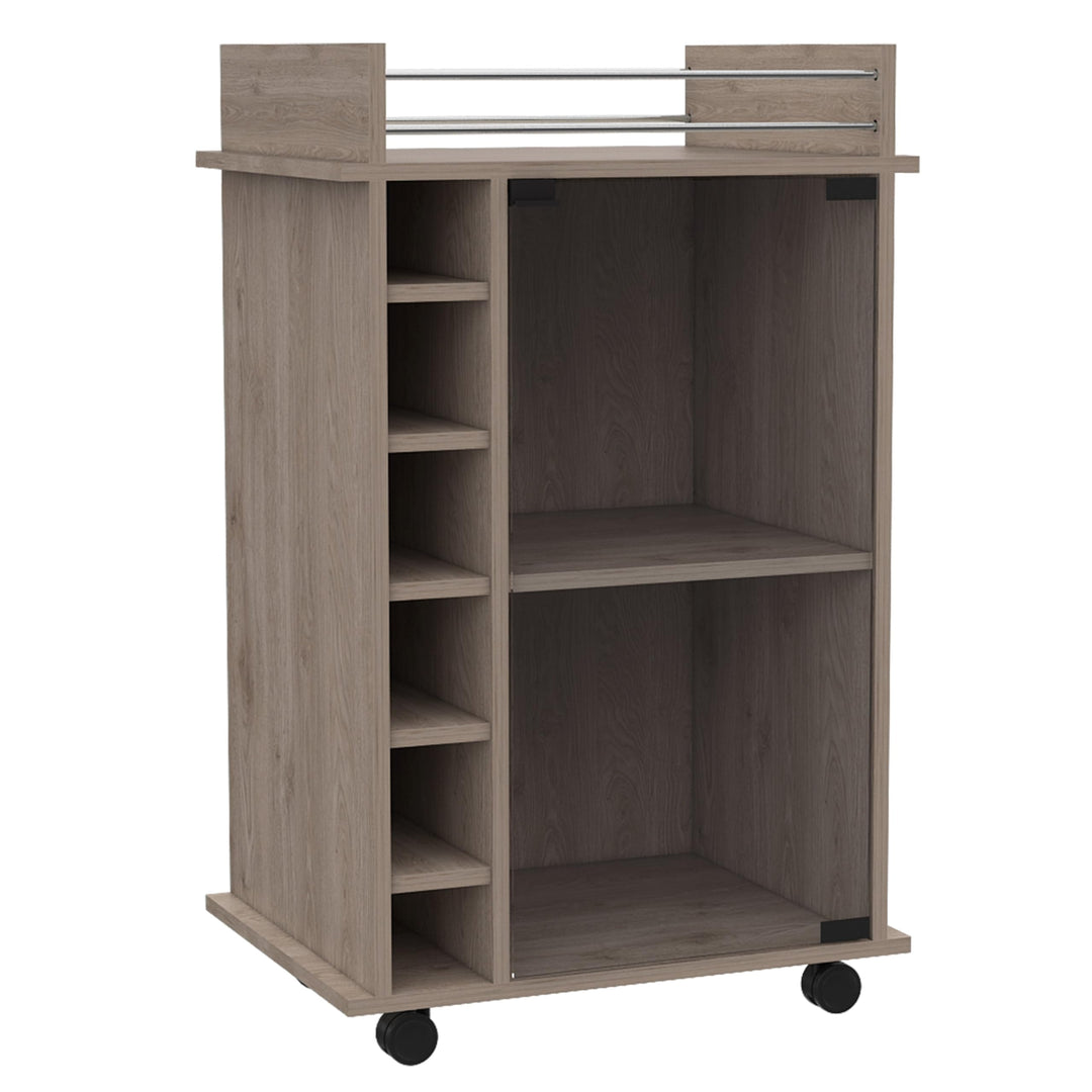 TUHOME Dukat Bar Storage Display Cabinet Cart th Wheels for Wine and Liquor Light Grey