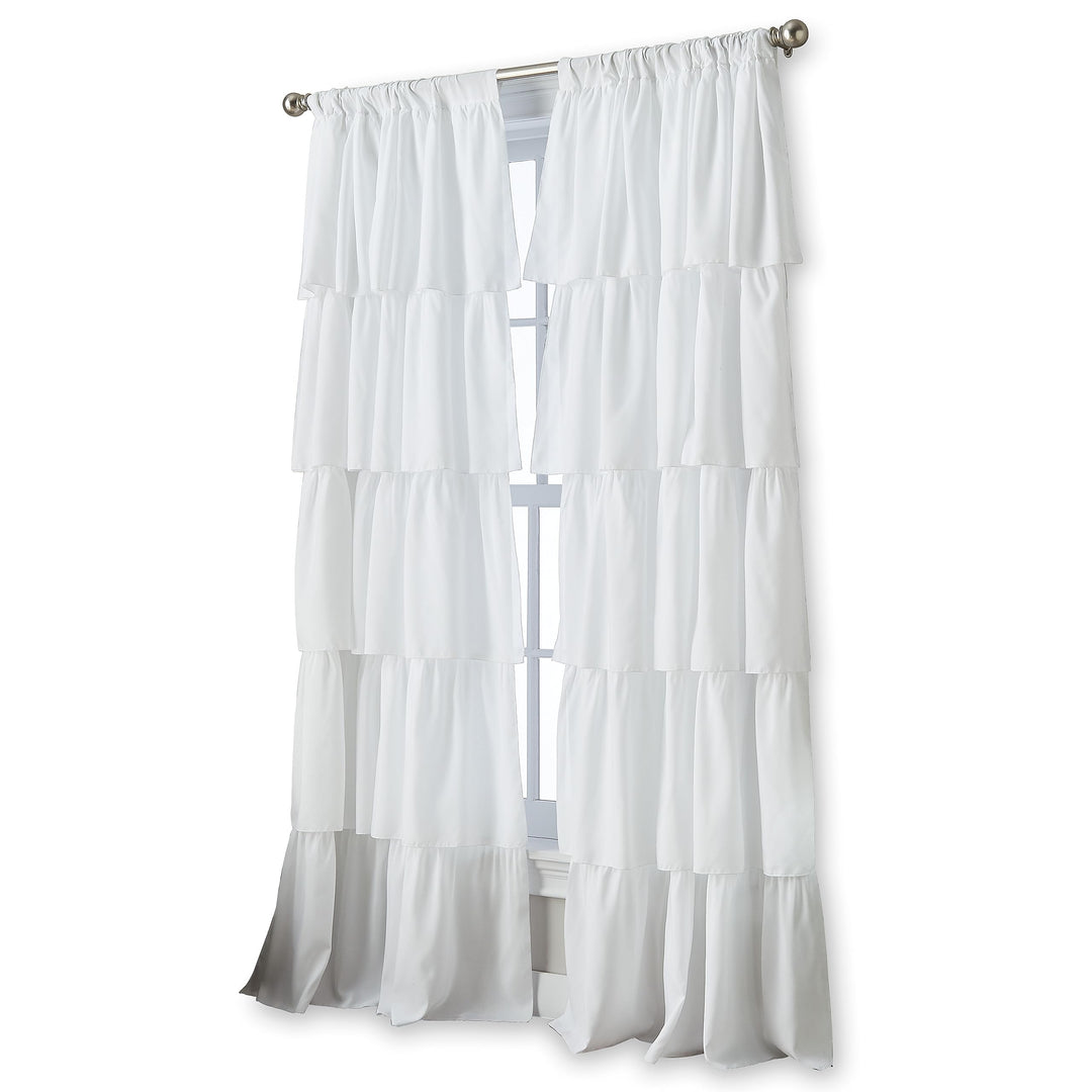 Curtainworks Flounced Ruffle Rod Pocket one Curtain Panel 63 in White