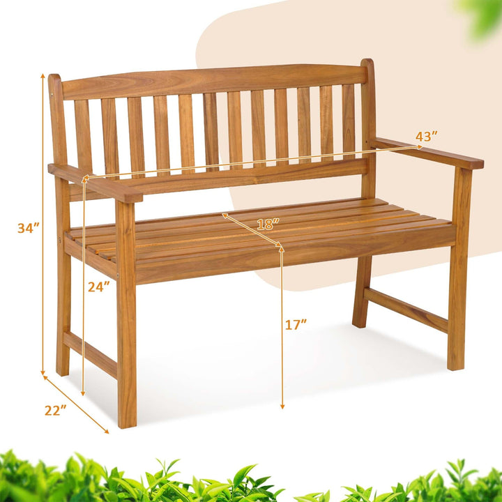 Patio Acacia Wood Bench 2-Person Slatted Seat Backrest Lbs Natural