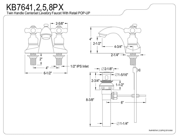 Kingston Brass KB7641PX English Country Centerset Lavatory Faucet 4" Polished