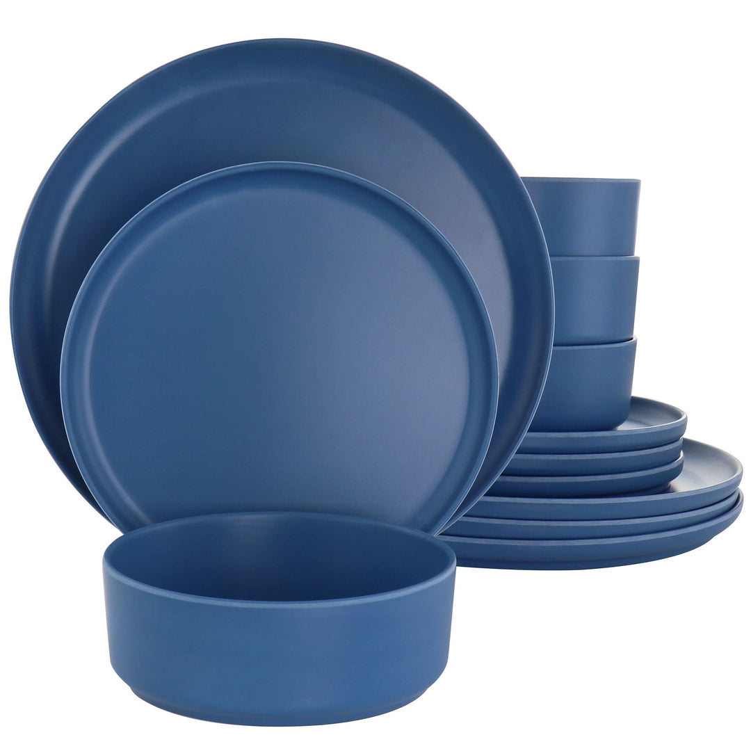 12 Piece Round Dinnerware Set In Blue Pieces Solid Casual