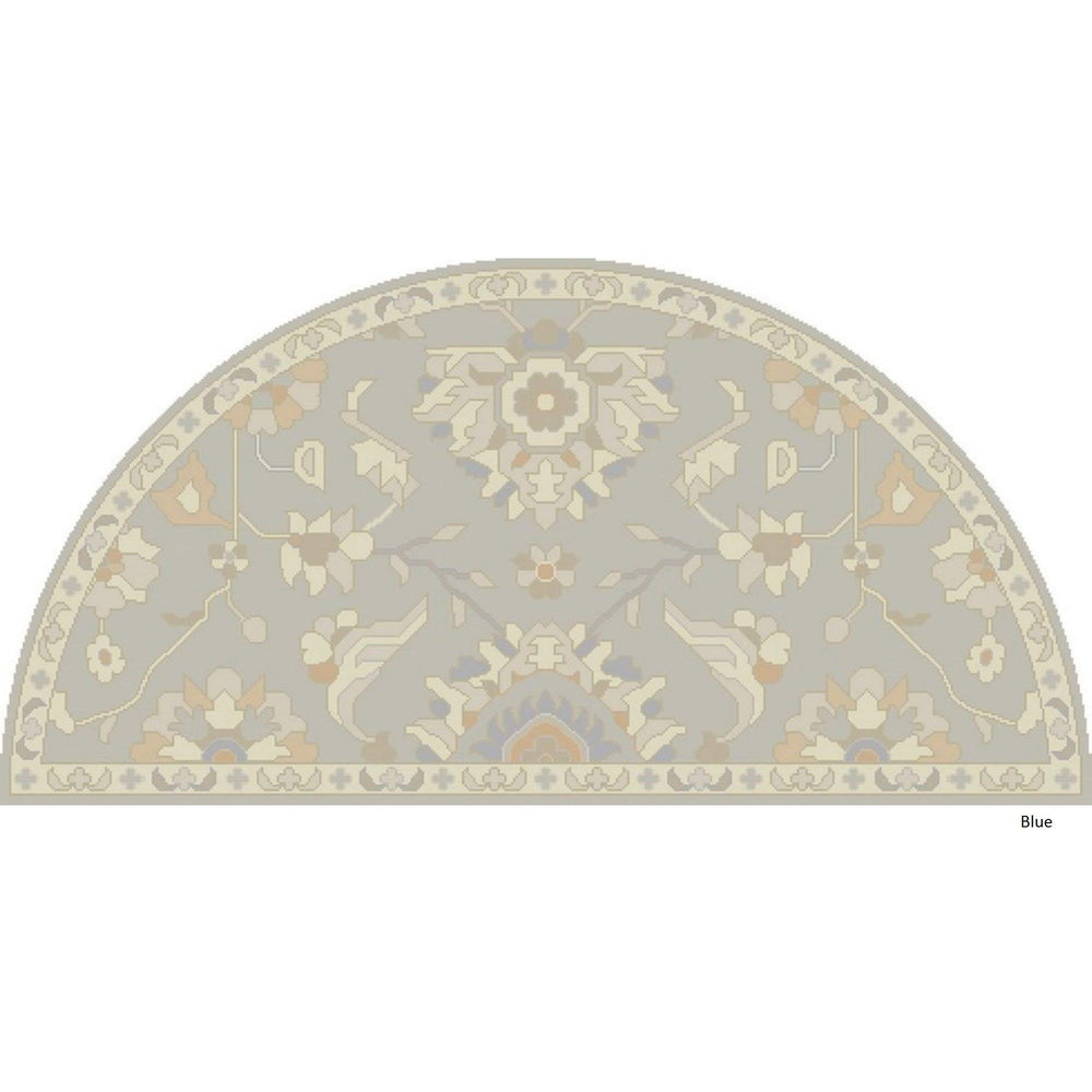 Paisley Border Hearth Rug Semi Circle Light Grey Fireplace Rug Floral Pattern 2' x 4' Hearth - Light Grey