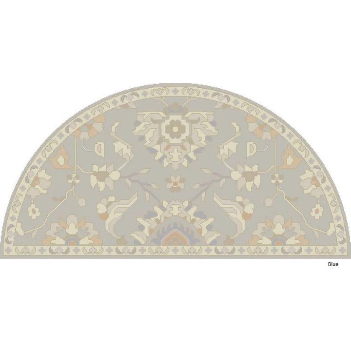 Paisley Border Hearth Rug Semi Circle Light Grey Fireplace Rug Floral Pattern 2' x 4' Hearth - Light Grey