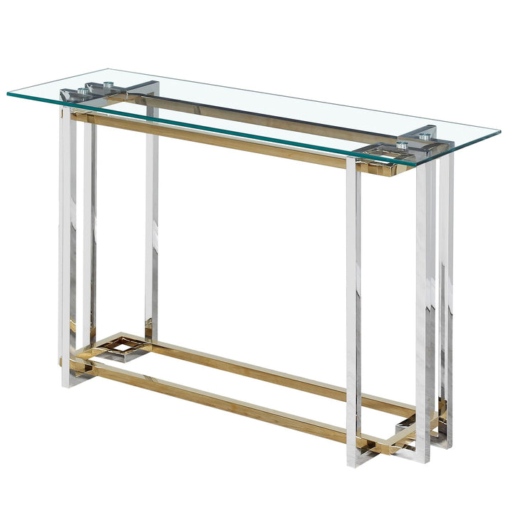 Nspire Contemporary Glass & Metal Console Table in Silver & Gold