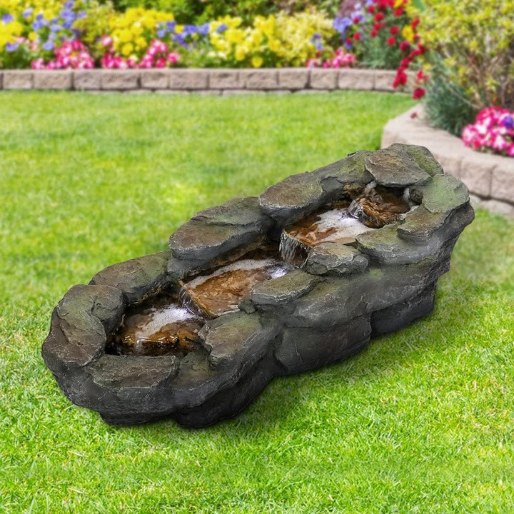 9.4in Tall Indoor/outdoor Resin Stone River Rock Fountain W/led Lights Grey - Diamond Home USA