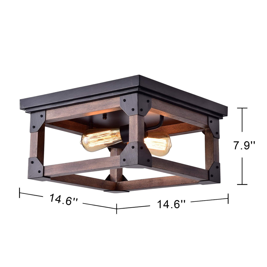 The Lighting Store Larissa Black Wood Industrial Square 2-Light Flush-Mount