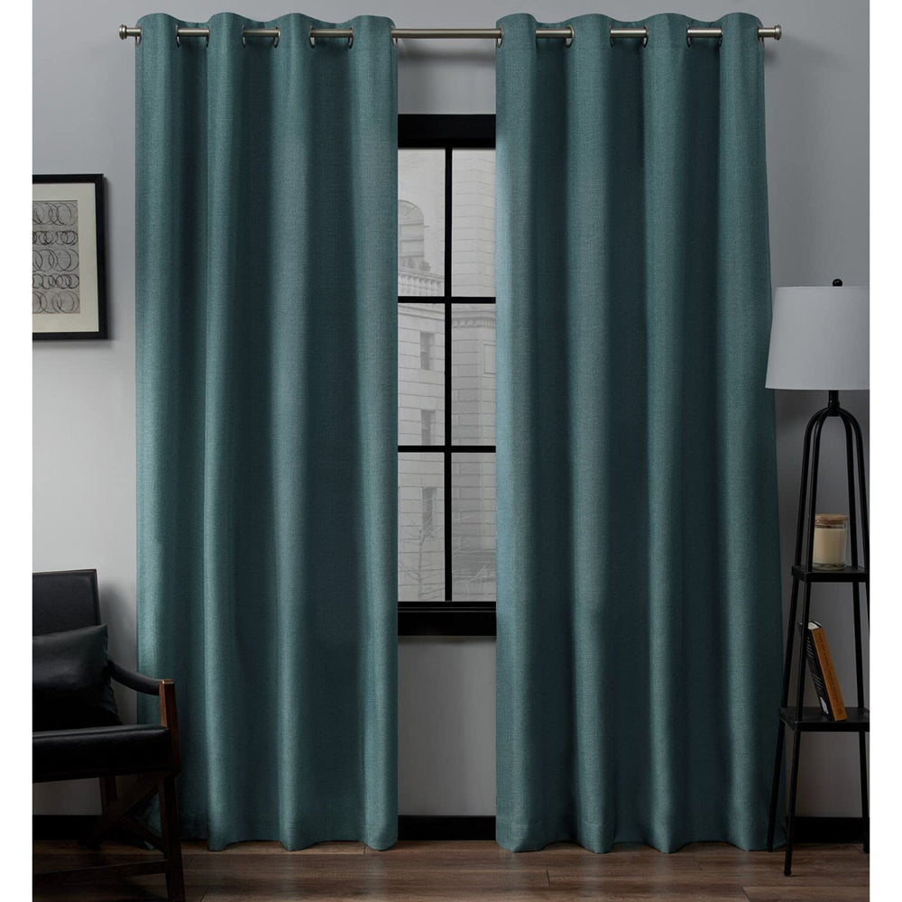 Exclusive Home Loha Linen Grommet Top Curtain Panel Pair 54"x108" Blue Teal 52x108 - Blue Teal