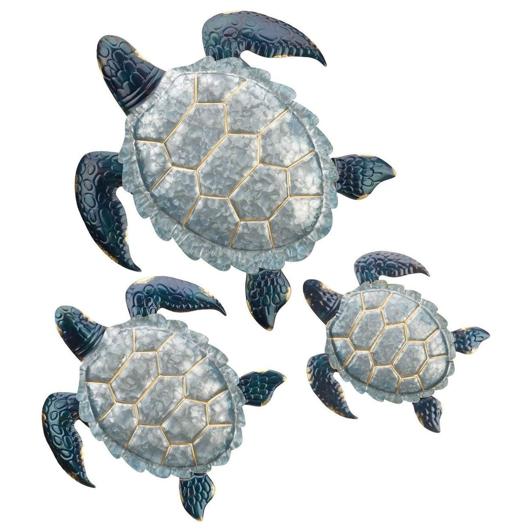 Galvanized Sea Turtle Wall Set/3 Blue Nautical Coastal