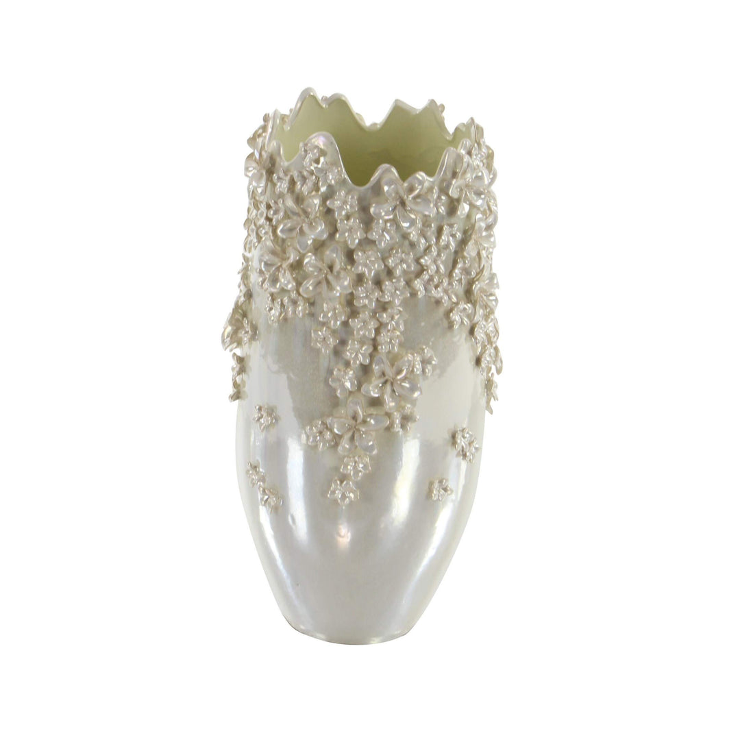 White Ceramic 19-inch High X 10-inch Wide 3D Applique Vase