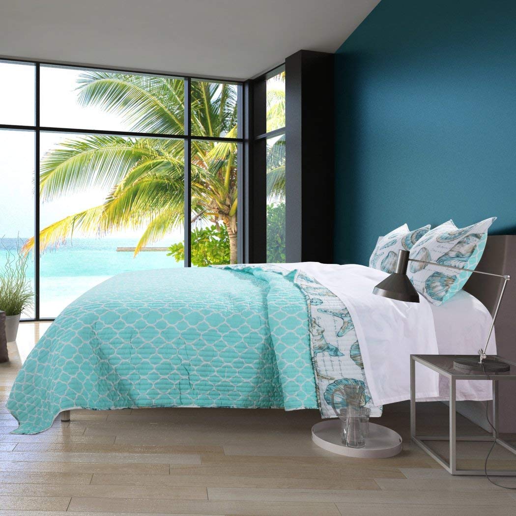 2 Piece Beach Theme Quilt Set Bright Coastal Bedding