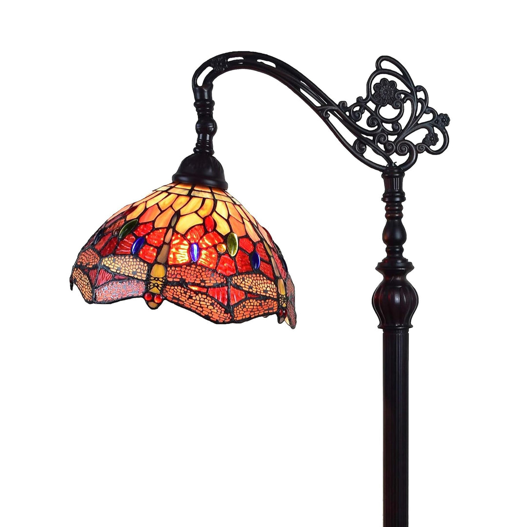 Amora Tiffany Style Floor Lamp Arched Adjustable 62" Tall Stained Glass Red - Diamond Home USA