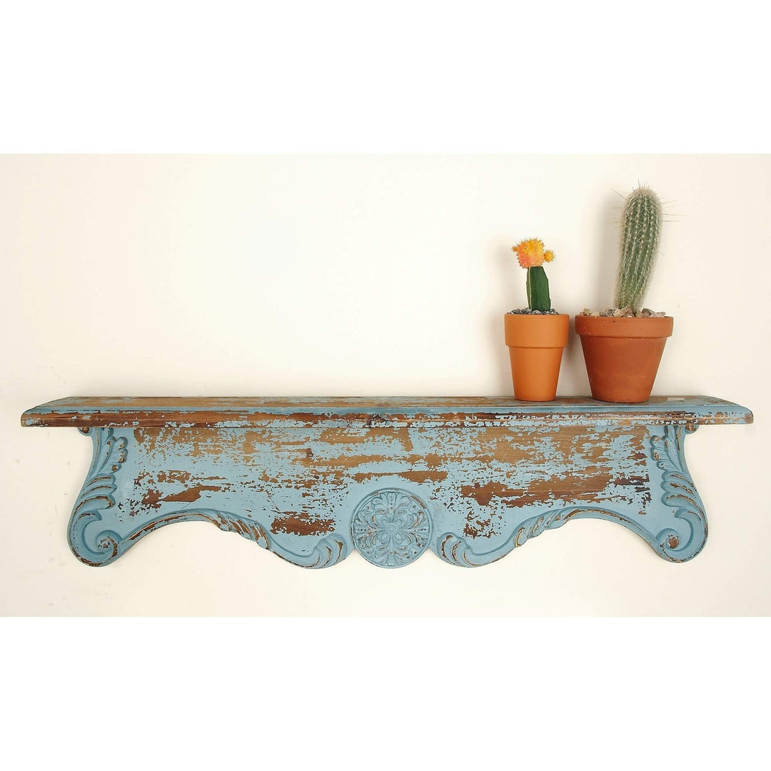 Turquoise Wood Distressed Wall Shelf Blue Brown Green Shabby Chic