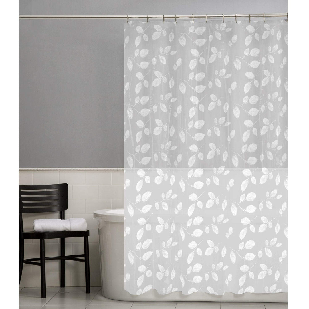 Just Leaves P E V A Shower Curtain White Floral Bohemian Eclectic Casual Peva