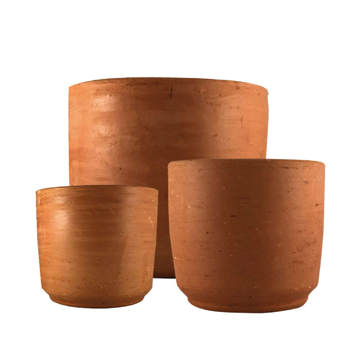 Terracotta Plant Pots - 3 Piece Cylinder Shaped Flowerpots - Handmade Planters