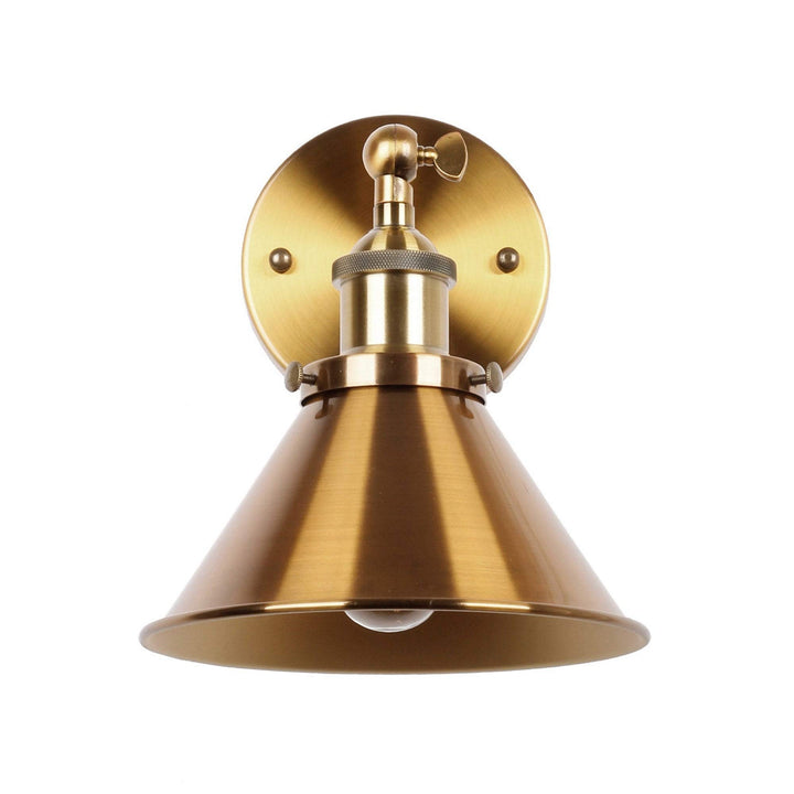 Brass Wall Sconce with Metal Cone Shade Gold Industrial Dimmable