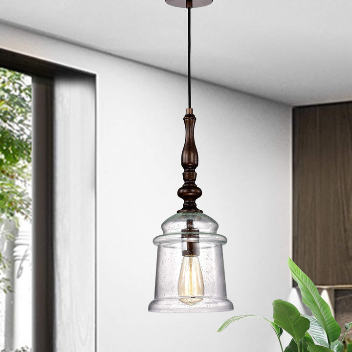 Oil Rubbed Bronze 1-Light with Glass Bell Jar Shade Farmhouse Metal Dimmable