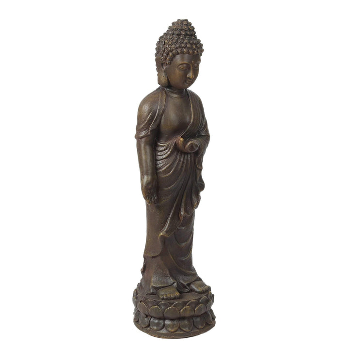 Brown Mgo Enlightened Standing Buddha Garden Statue Oriental Magnesium Oxide