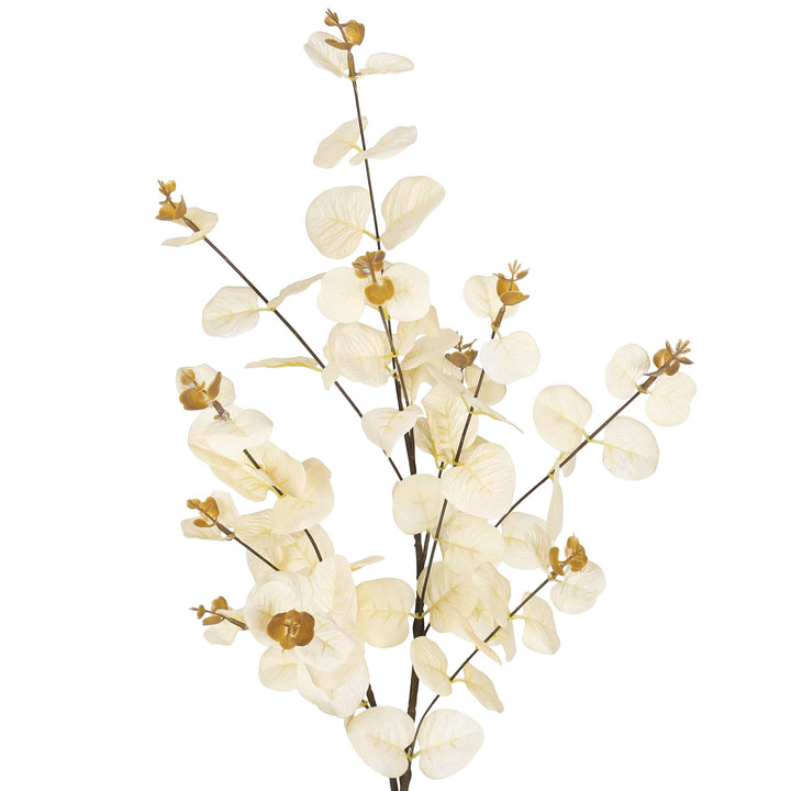 Set of 3 Champagne Ivory Artificial Eucalyptus Leaf Stem Plant Greenery