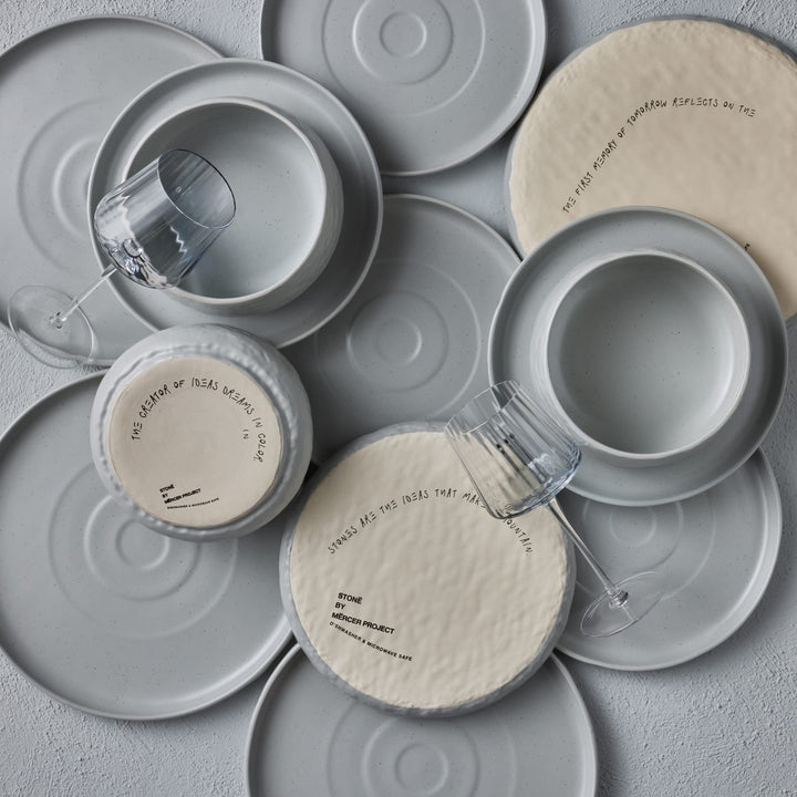 Stone by Mercer Project SHOSAI 32-Piece Stoneware Dinnerware Set Plates and Grey - 32 Piece