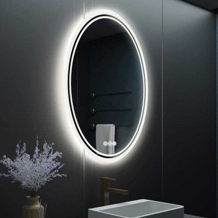 Modern Oval Led Touch Light Bathroom Mirror 24" X 32" Silver Classic