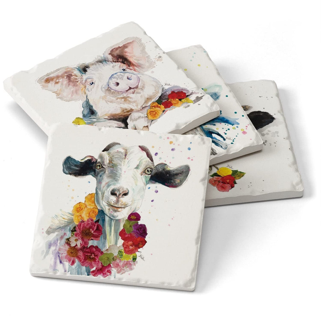 Coaster Fancy Farm Set of 4 4.01x4.22 Stoneware