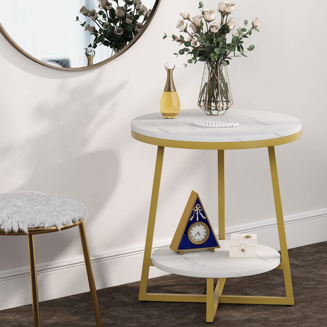 Modern Gold End Table Round Marble Side Nightstand Bedside Small offee Accent