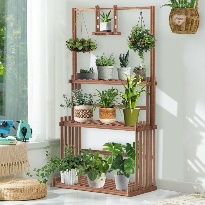 Wood 3 Tier Plant Ladder Shelf Hanging Stand Brown Vintage Rectangular