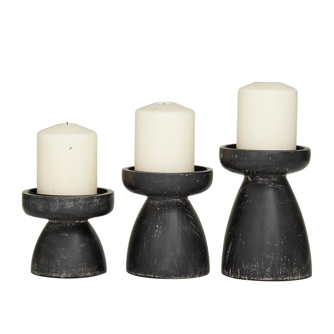 Black Wood Traditional Candle Holder (Set of 3) 5 X 6