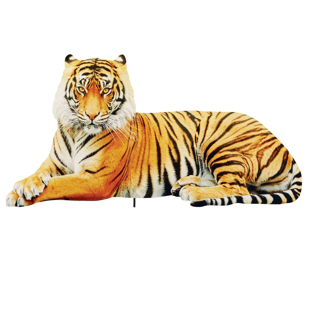 Realistic Laying Tiger Outdoor Garden Stake X Orange Metal