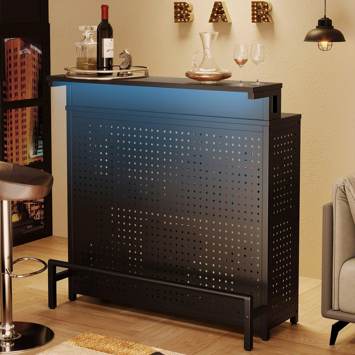 Home Bar Table Unit with Led Lights mware Racks Black Modern Contemporary