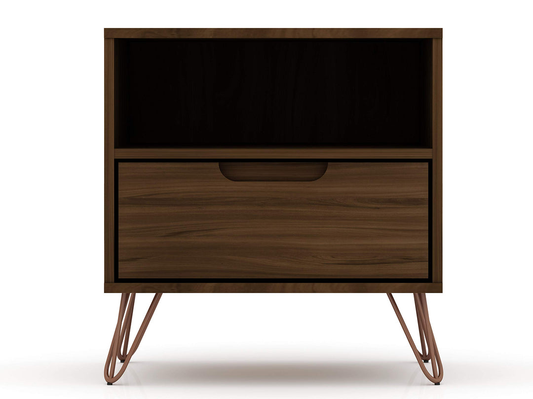 Manhattan Comfort Rockefeller Mid-Century Modern 1 Drawer Bedroom Nightstand . Brown