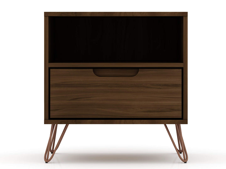 Manhattan Comfort Rockefeller Mid-Century Modern 1 Drawer Bedroom Nightstand . Brown