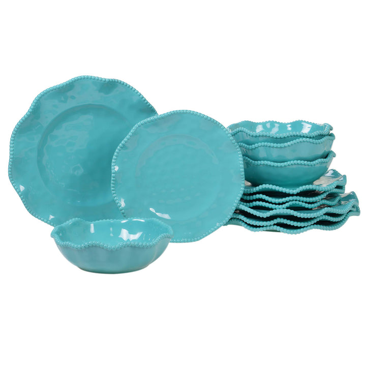 Certified International Perlette Teal Dinnerware Dishes Indoor/Outdoor Regular BLUE