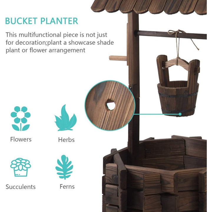 Wooden Fountain Planter with Hanging Buckets Brown Wood